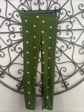 LuLaRoe Olive Green Leggings with Tan Polka Dots